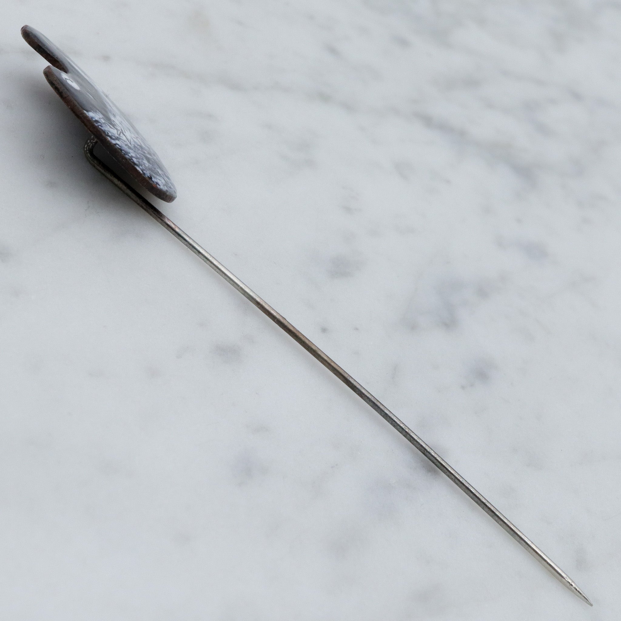 Mid Century Modern hand enameled copper plaque stick pin